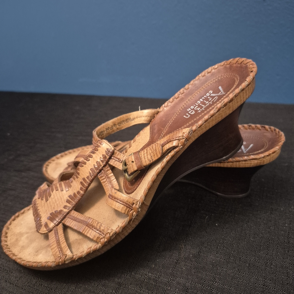 Artisan Leather Heel Wedge Sandals size 8.5